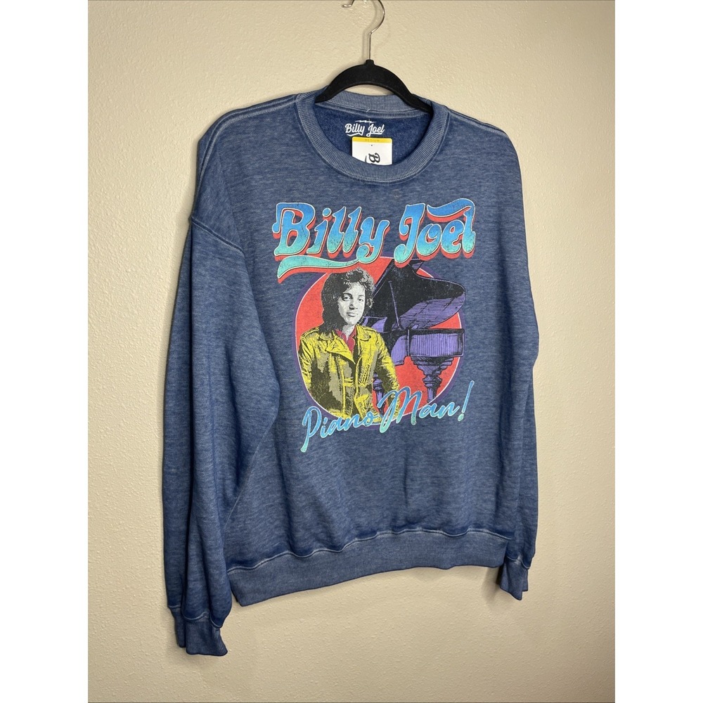 Billy Joel Official Merch Blue Graphic Crew Neck Sweatshirt Unisex Size S NWT
